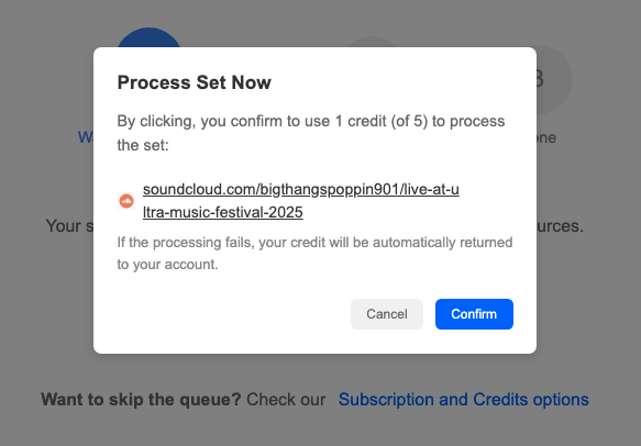 Confirmation dialog for using a credit
