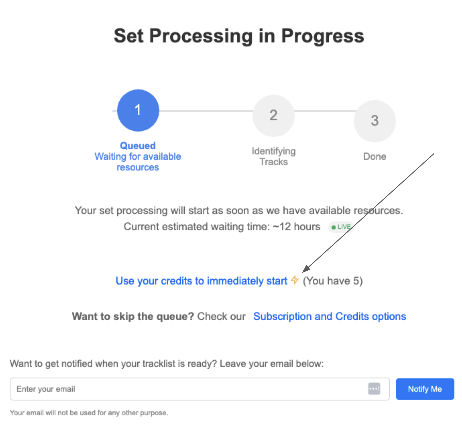 Skip-the-queue icon on a set page